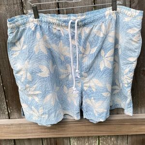 Tommy Bahama Tropical Leaves Light Blue Swim Shorts with Drawstring Mens XLarge